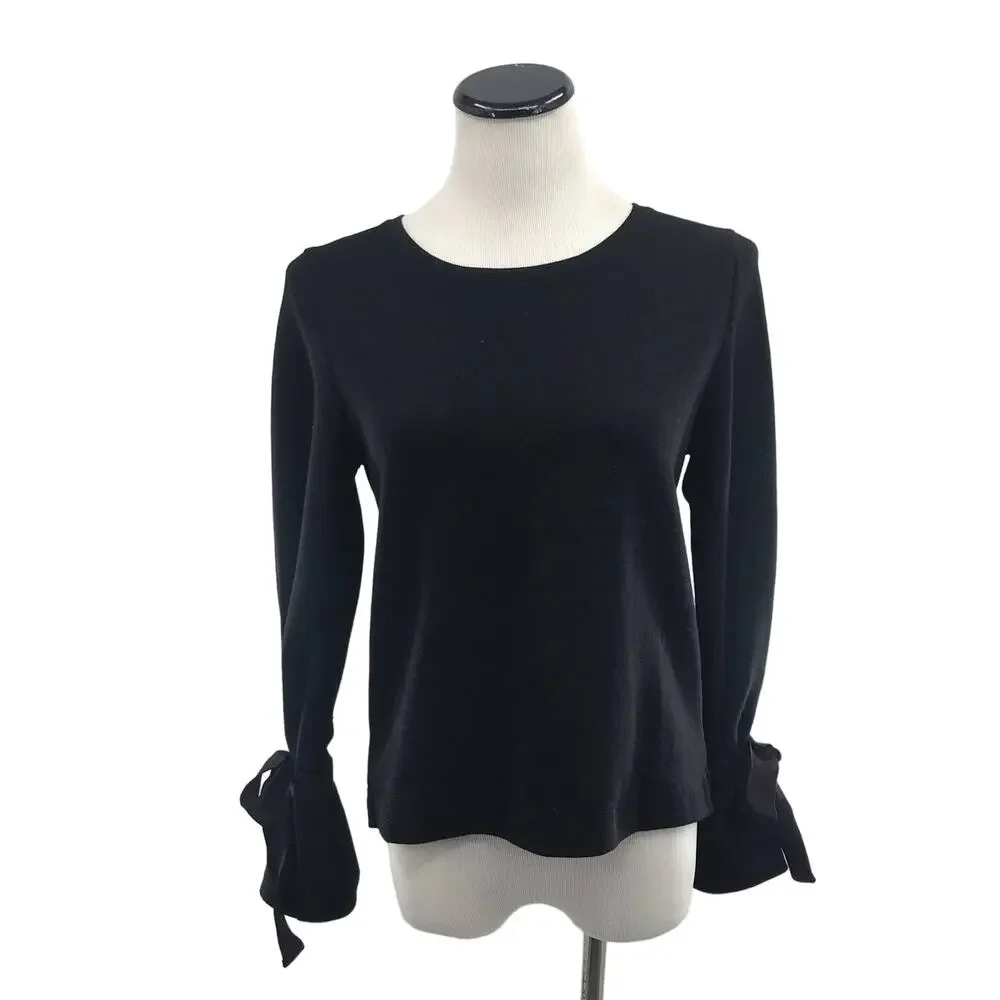 J. Crew Black Tie Sleeve Cotton Pullover Sweatshirt